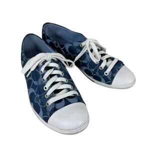 Coach Dillan Blue Canvas Monogram Lace Up Fashion Sneakers Women's Size 9